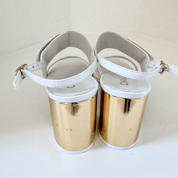 CHANEL White Patent Quilted Leather Gold CC Logo Sandals EUR 39 (US size 8) - Picture 4 of 14